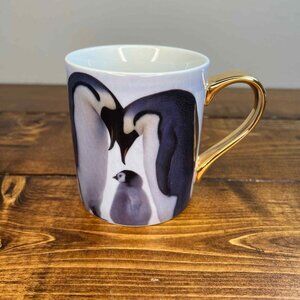 Ciroa With Love Penguins Coffee Cup Mug Porcelain with real gold accents